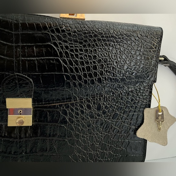 Vintage Genuine Reptile Embossed Patent Leather Small Briefcase/Shoulder Bag - Picture 9 of 16